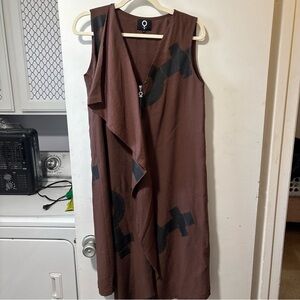 My Soul Danish Design Lagenlook Ruffle Zip Tunic Top Dress Brown Black Logo Sz M